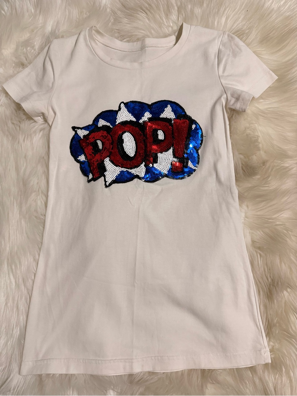 Girls White Short Sleeve Sequin POP Graphic Tee